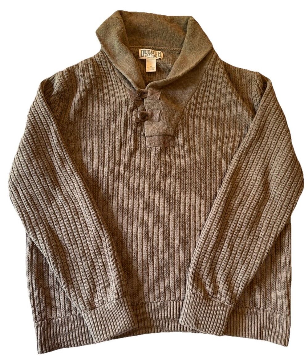 Shawl Collar Toggle Sweater Mens XL Brown Military Knit Duluth Trading